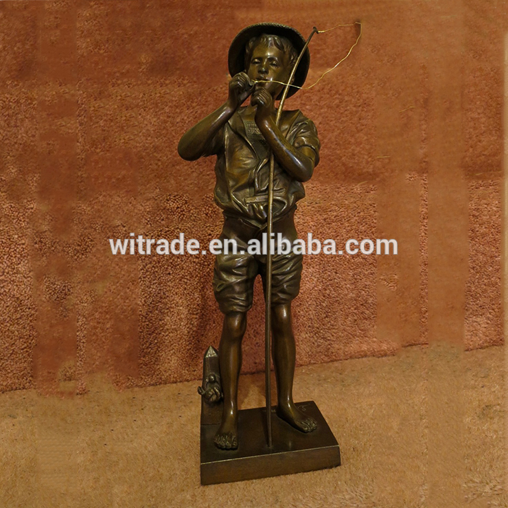China Garden decoration life size bronze fishing boy statue for